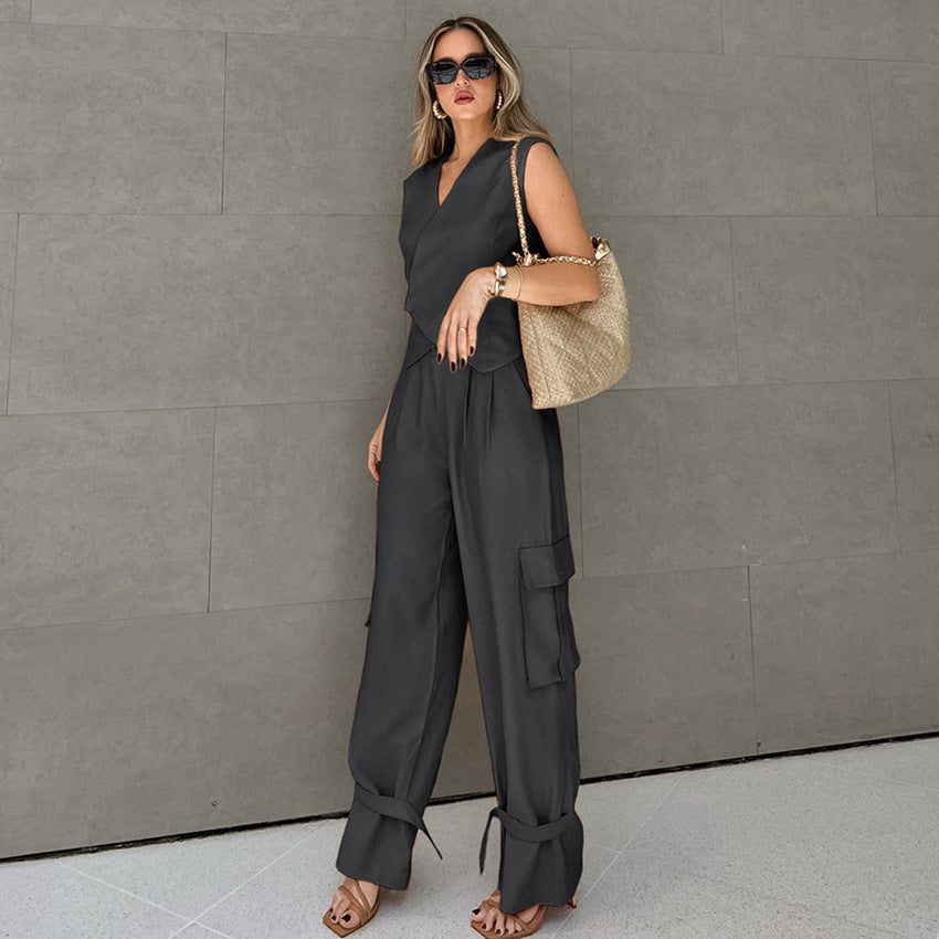 Women's Two-Piece Asymmetrical Vest Overalls 