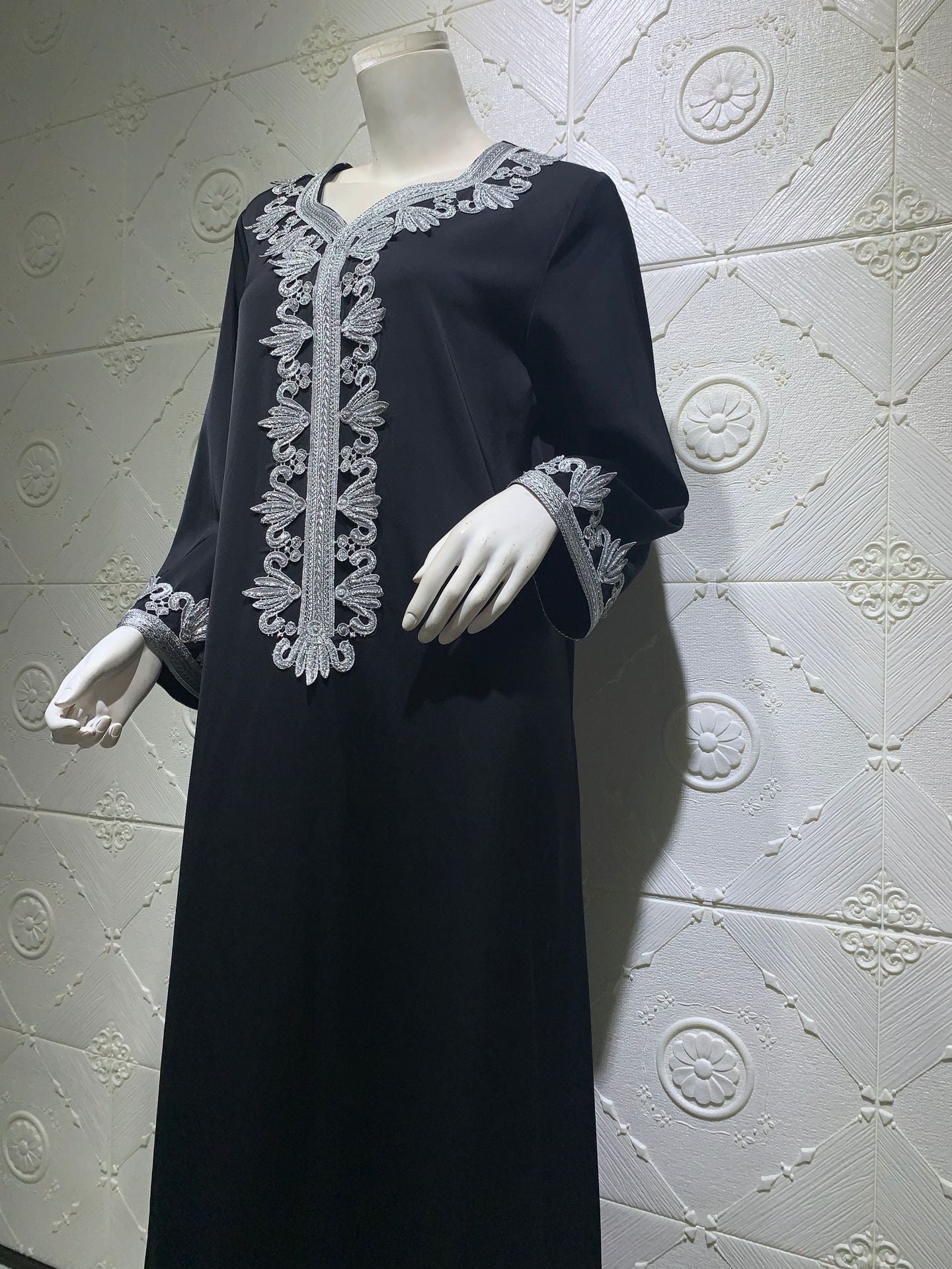 Middle East Dubai Embroidery Bronzing Lace Jalabiya Dress