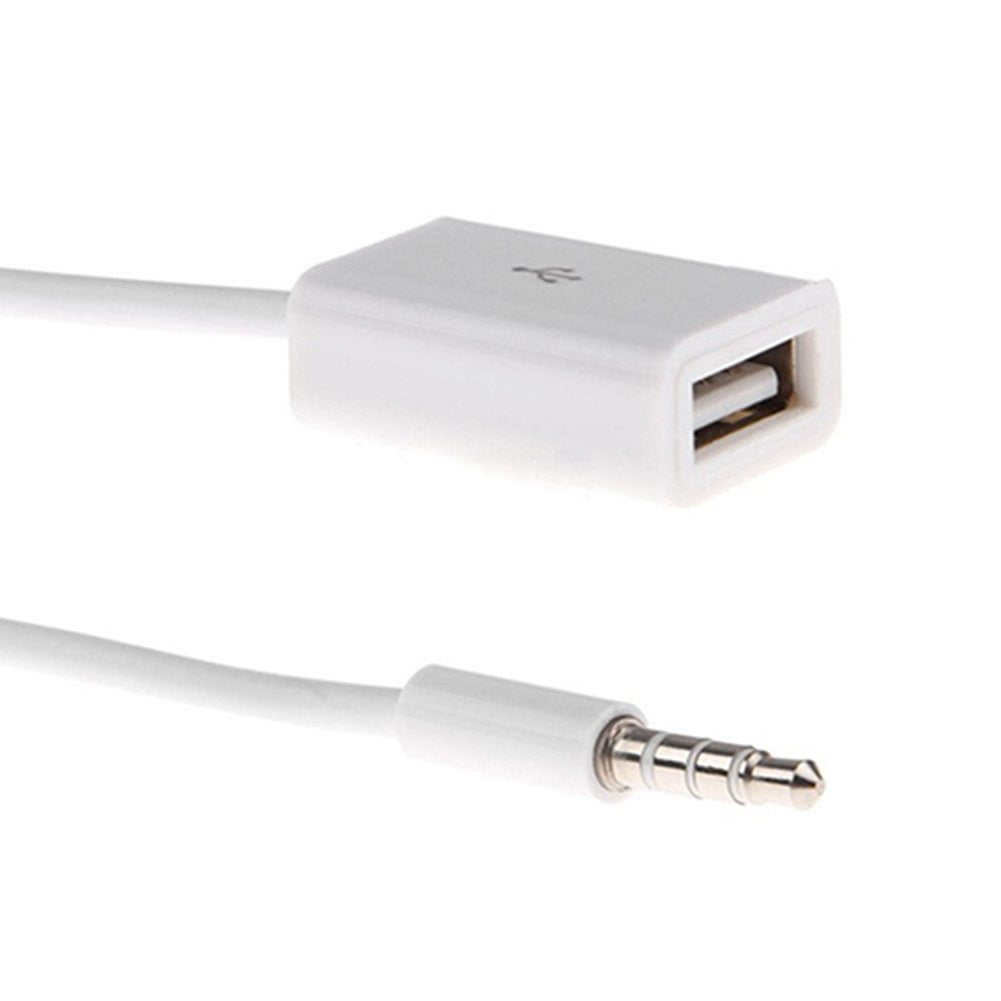 Stylish White 3.5mm Male AUX Audio Plug Jack To USB 2.0 Fema