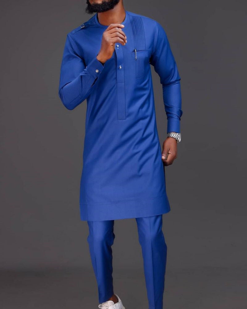 Traditional Long Sleeve Set for Men in Blue Color