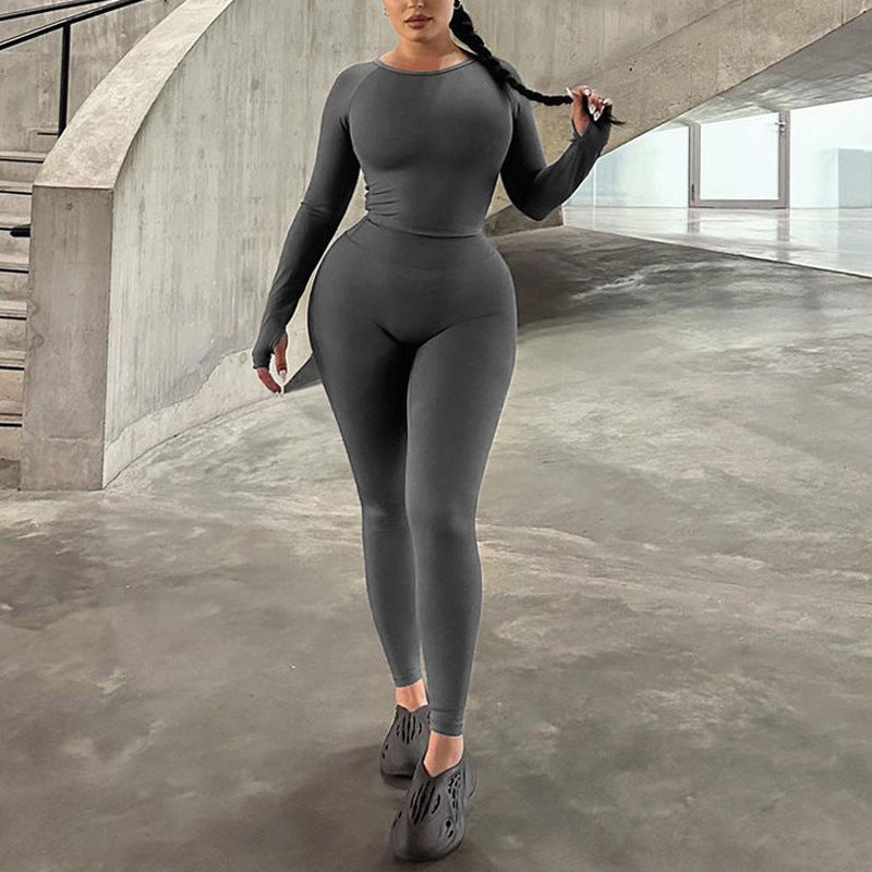 Round Neck Long Sleeve Top Pants Skinny Pants | Elastic Top | For Yoga Sports | Bodycon Jumpsuit