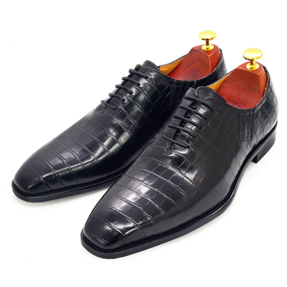 Embossed Fish Pattern Leather Formal Business Shoes