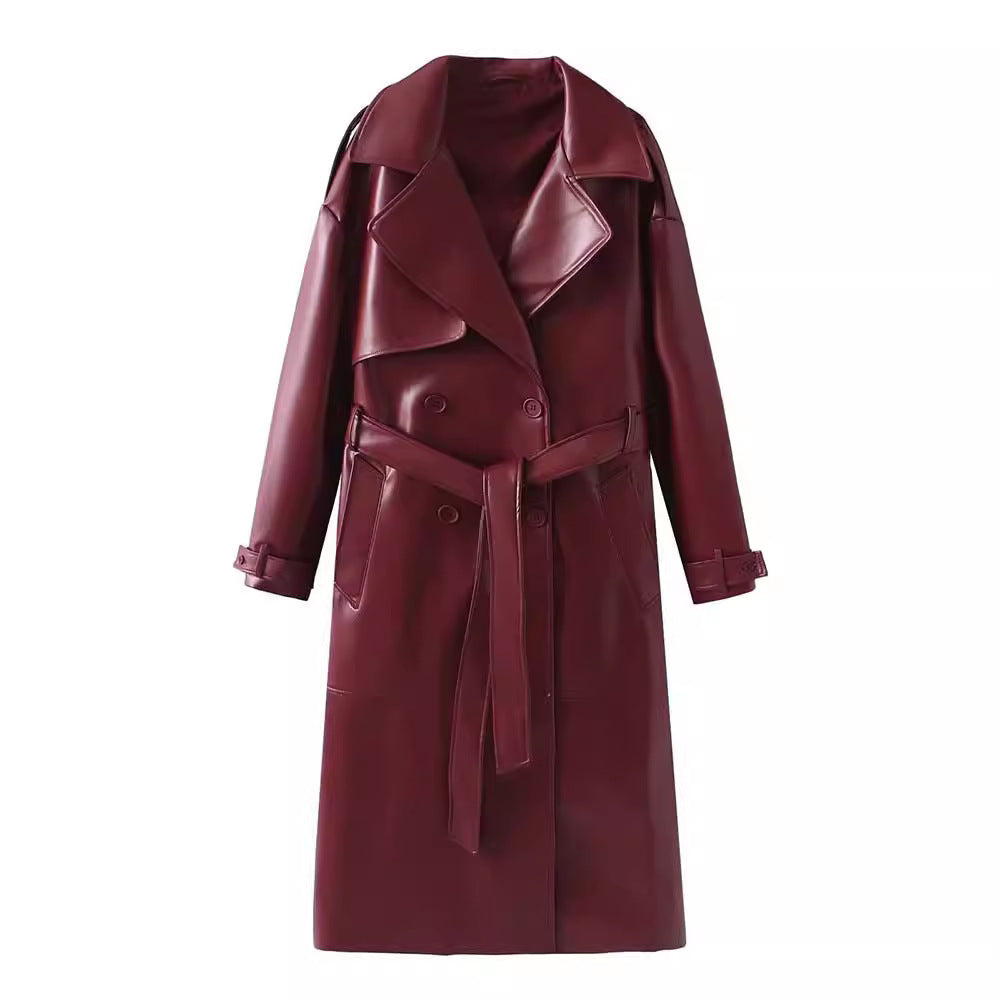 Women's Clothing French Fashion Design Sense Minority All-match Casual Extended Leather Coat