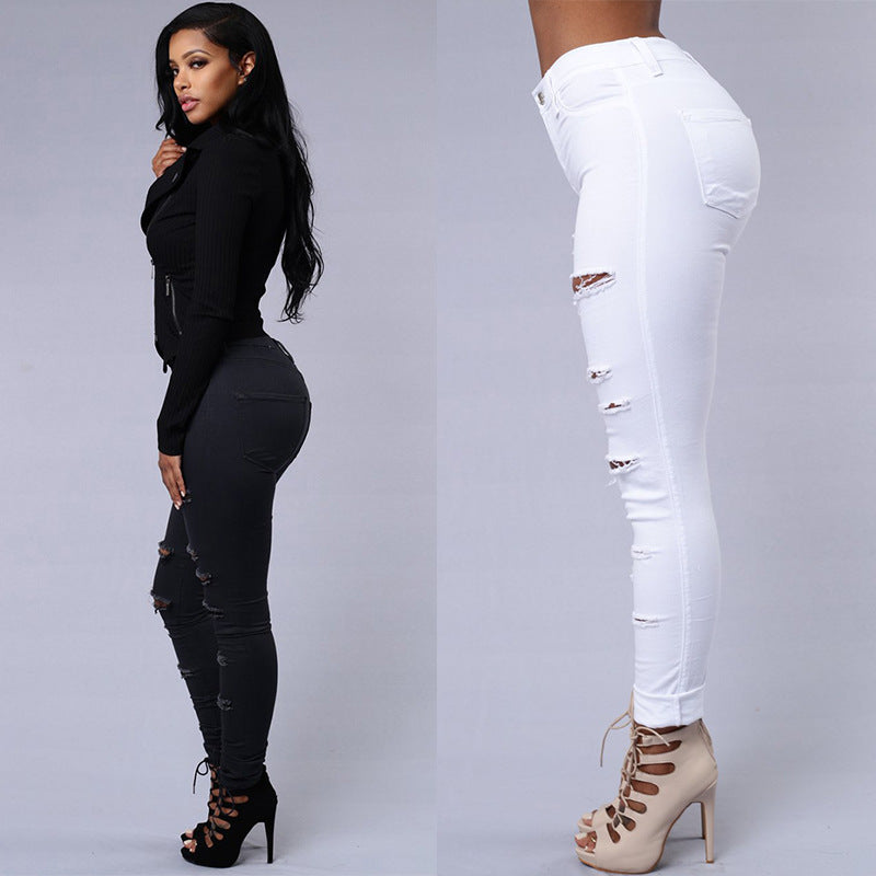 Ripped Jeans Women Skinny Trousers Casual High Waist Pencil Pants