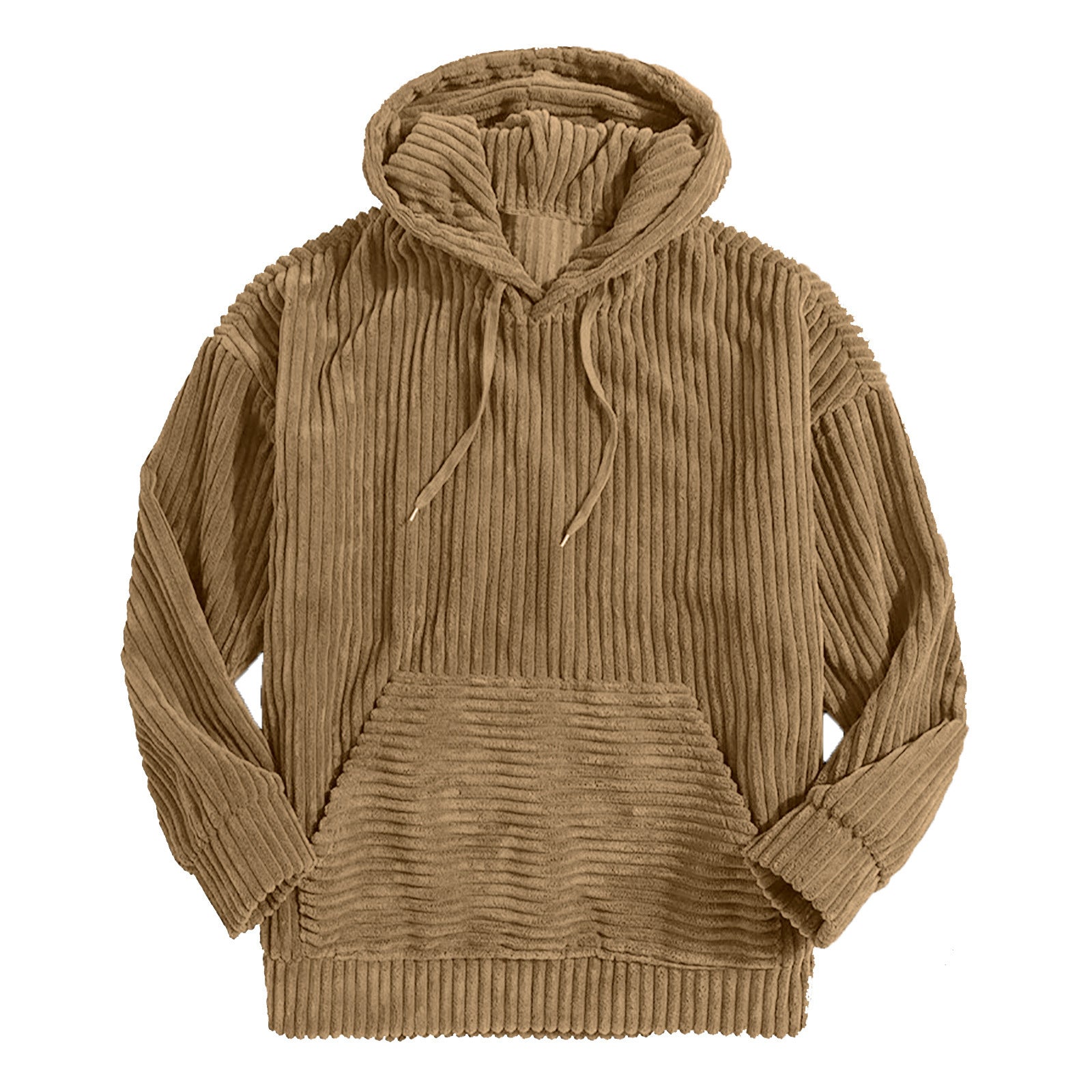 2022 Men's Sweater Thick Corduroy Long Sleeve Solid Color Kangaroo Pocket Hanging Shoulder Hoodie