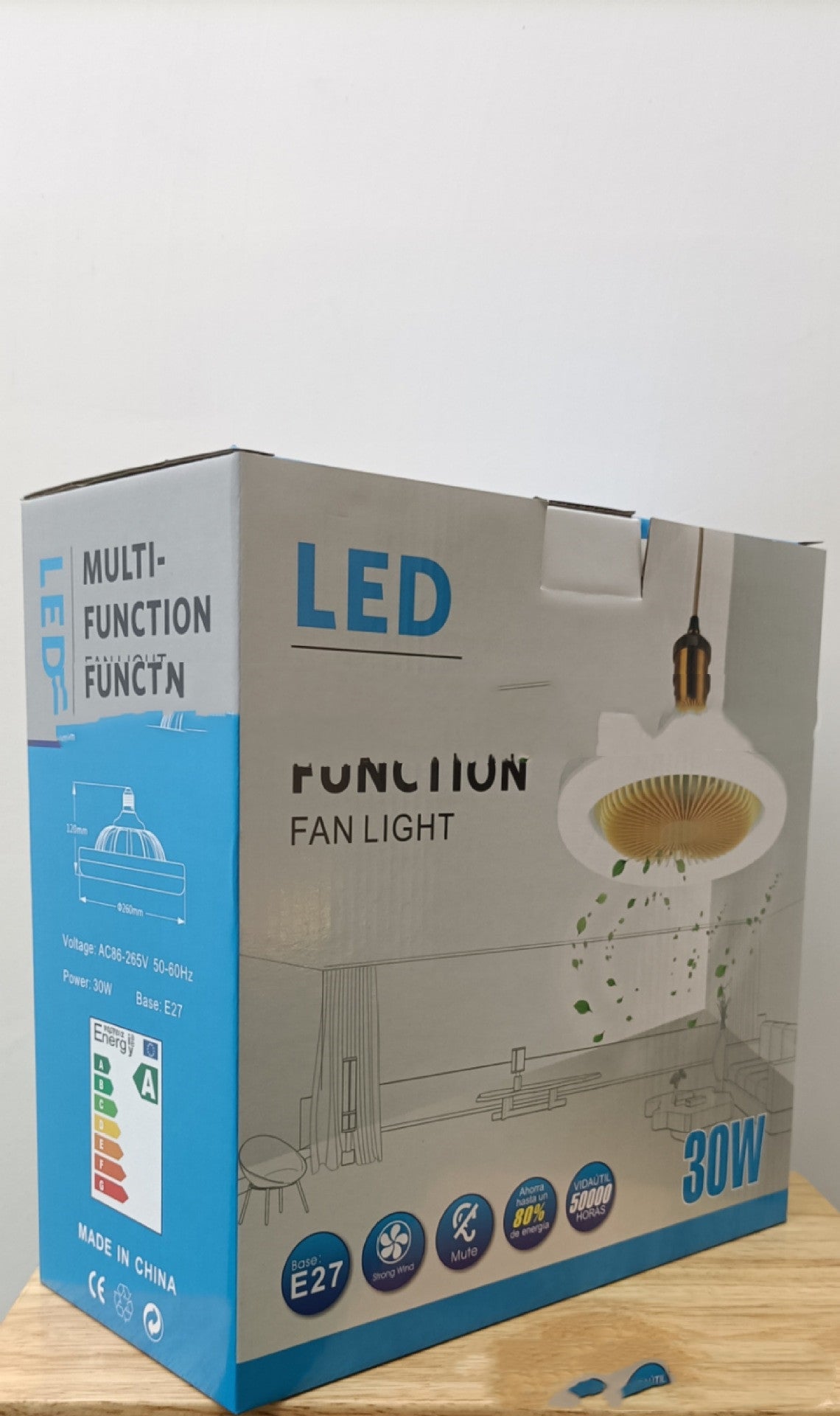 Ventilateur de plafond à télécommande ronde de 26cm avec lampe LED E27 30W Ventilateur suspendu pour la maison de la salle de bureau, ventilateur de refroidissement d'air