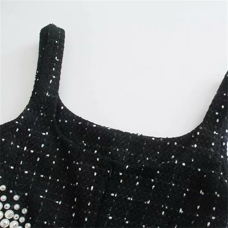DECORATIVE WOOL PEARL STRAP DRESSES