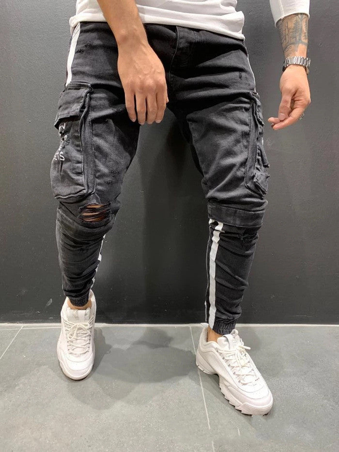 Trousers trendy knee-cut zipper trousers