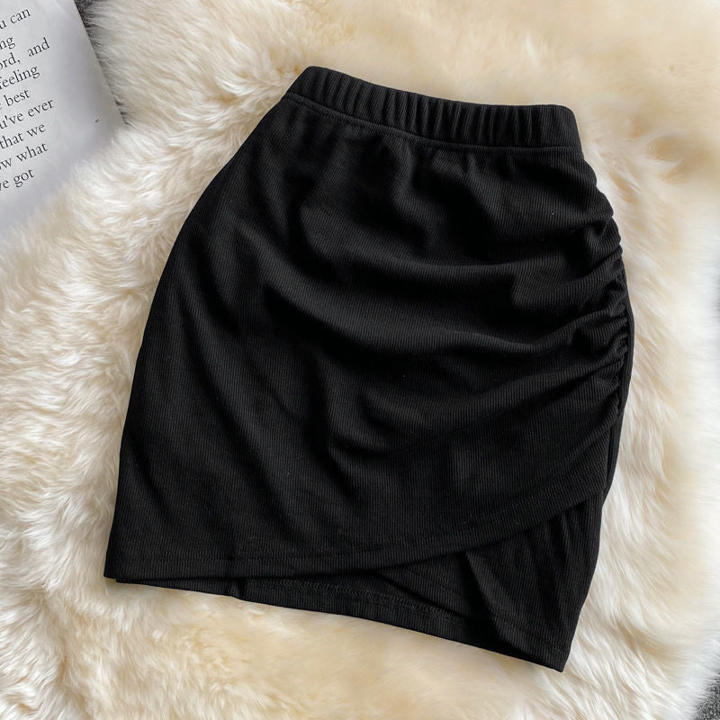 Irregular Pleated High Waist Elastic Skirt