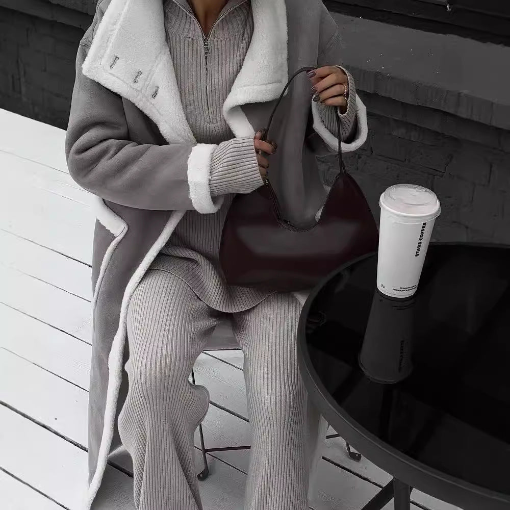 manteau assorti gris et blanc