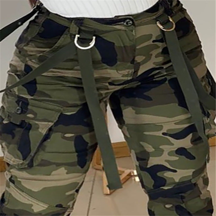 Women's New Camouflage Webbing Pencil Pants