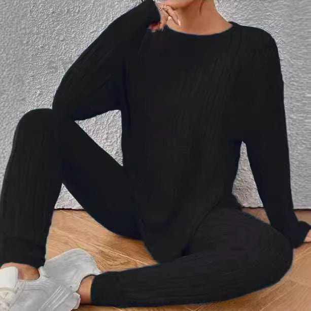 Round Neck Long Sleeve Fashion Exercise Homewear Suit