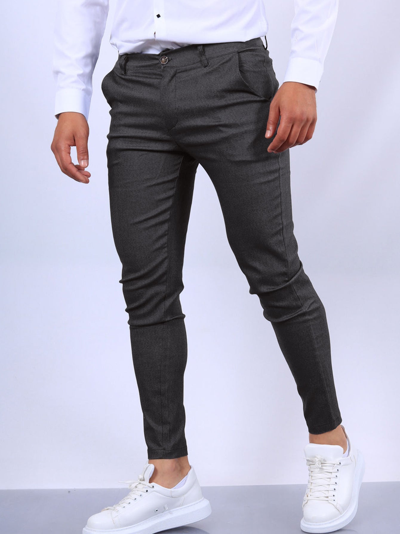 European And American Solid Color Textured Casual Tapered Pants