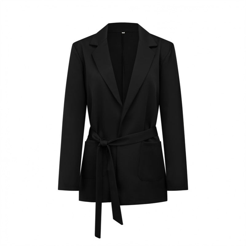 Women's Fashion Pure Color Tied Pocket Small Suit Jacket