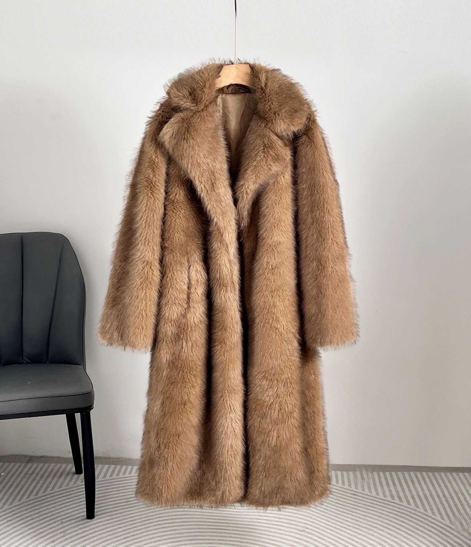 Autumn And Winter Extended Imitation Fur Coat Overcoat