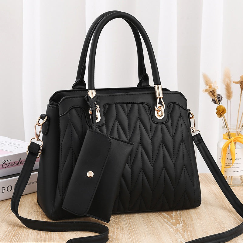 Embroidered Diamond Pattern Fashionable Handbag With Large Capacity