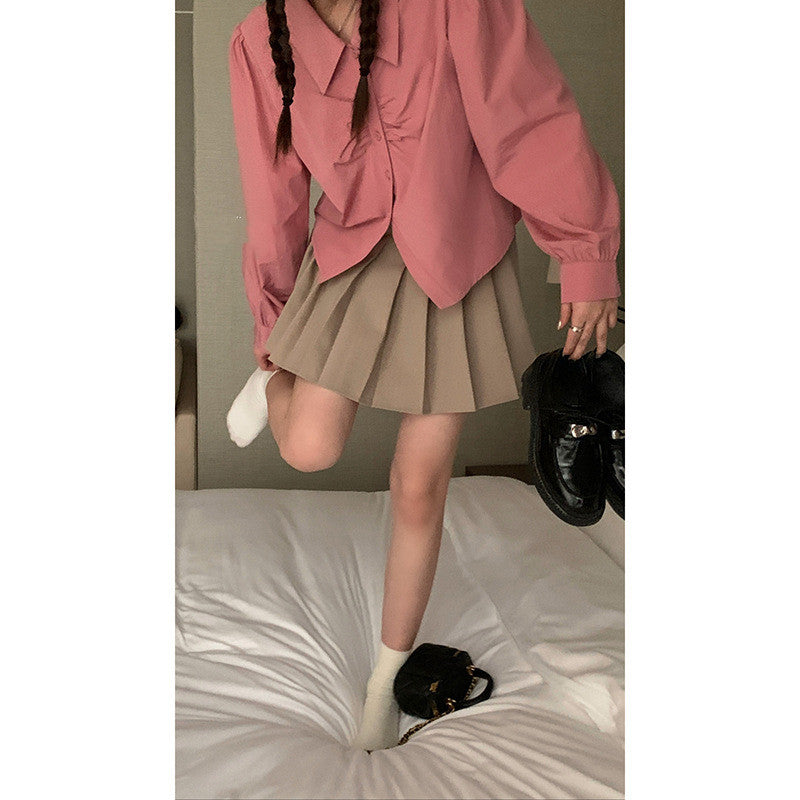 Women's Preppy Style Design Double Belt A- Line Skirt