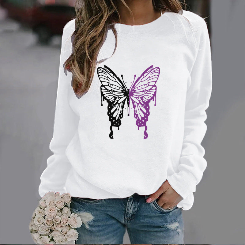 Fashion Colorized Butterfly Round Neck Sweater Printed Sports Top