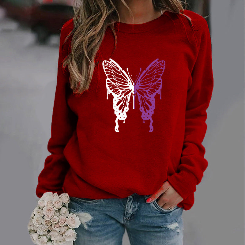 Fashion Colorized Butterfly Round Neck Sweater Printed Sports Top