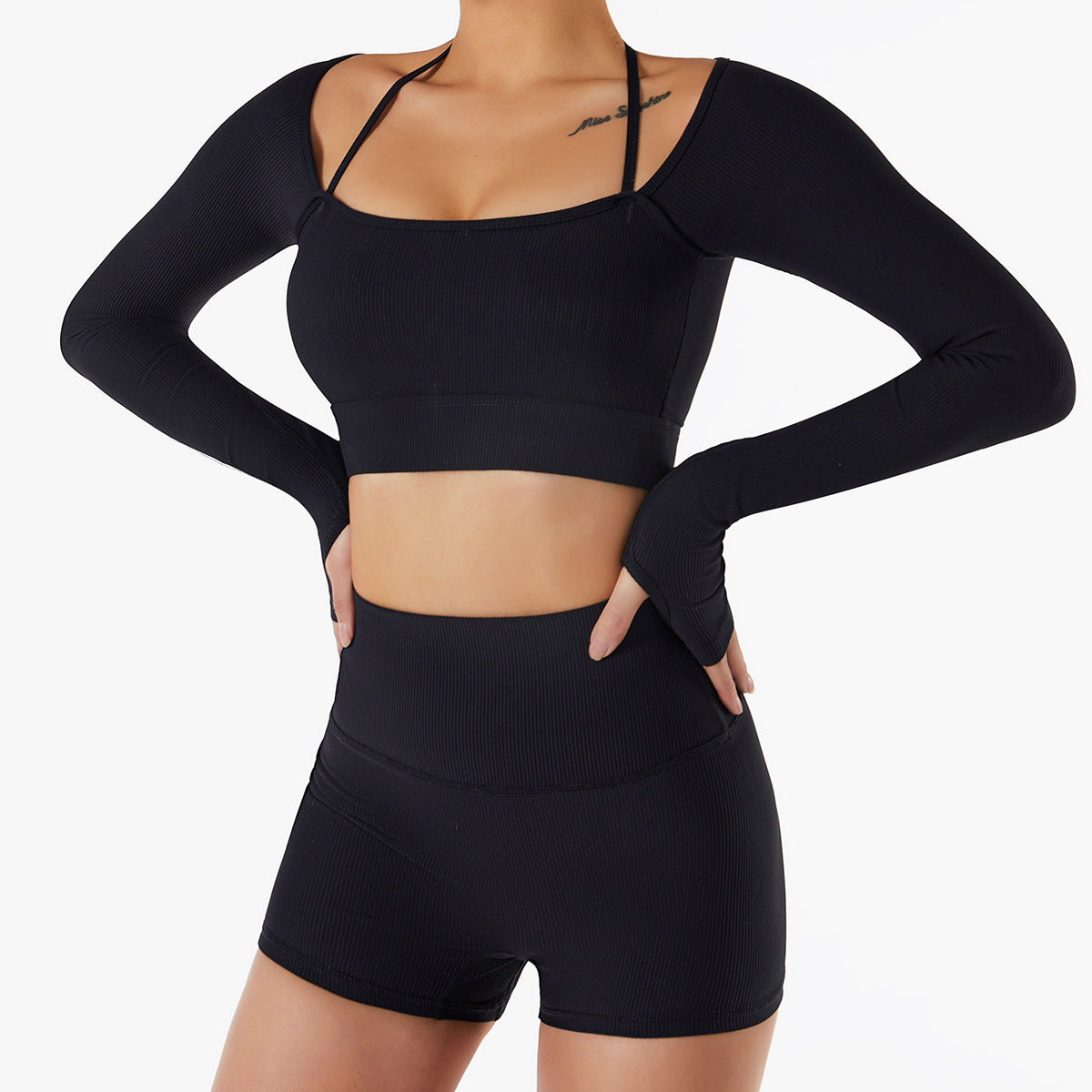 Haut de sport pour femme, vêtements d'entraînement à séchage rapide avec coussinet de poitrine, coupe slim, slim, manches longues, vêtements de yoga