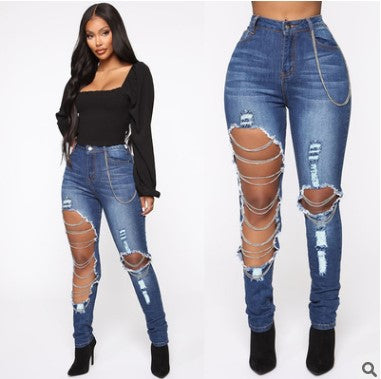 Women's Fashion Casual Simple Ripped Jeans