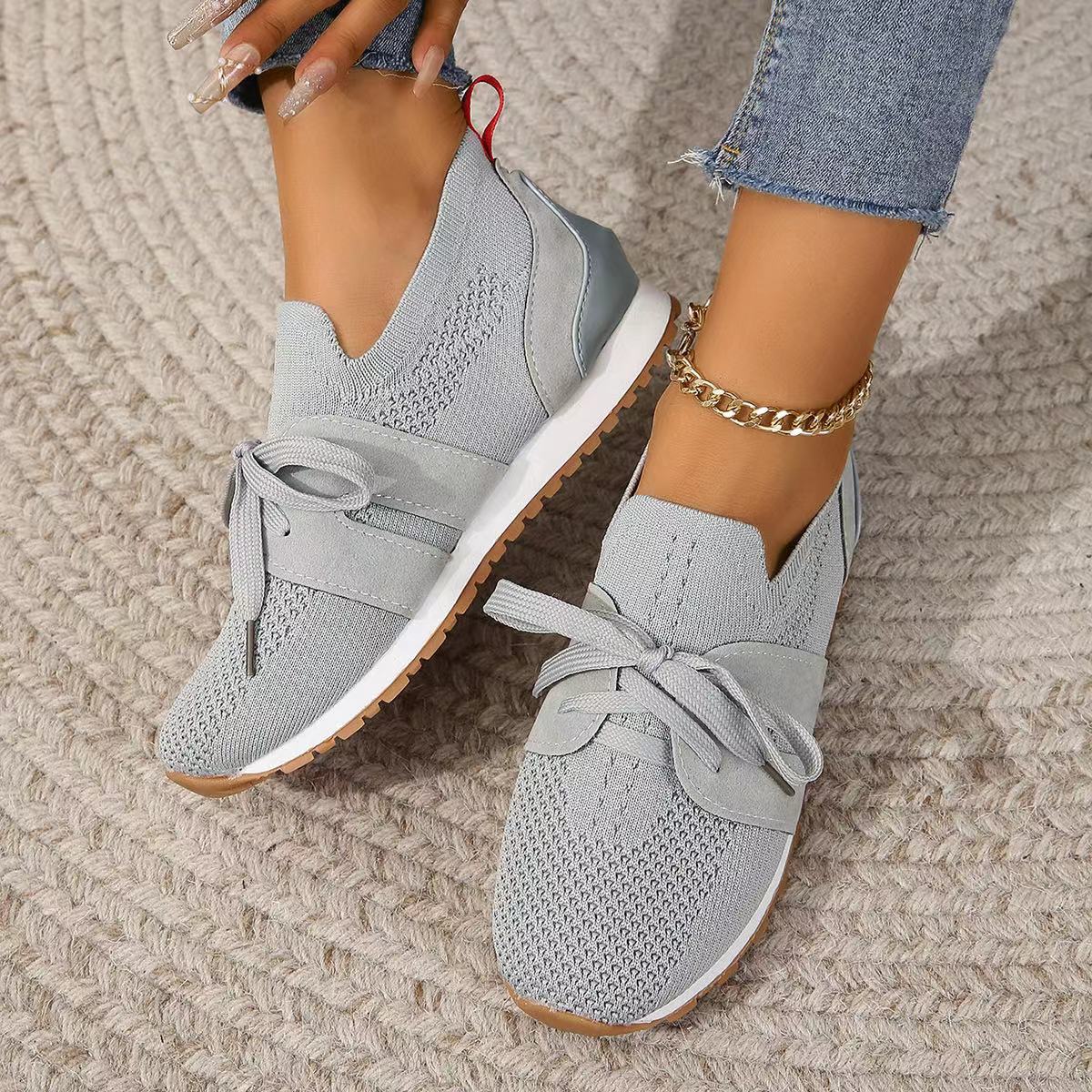 Women's Comfortable Woven Mesh Lace-up Casual Shoes