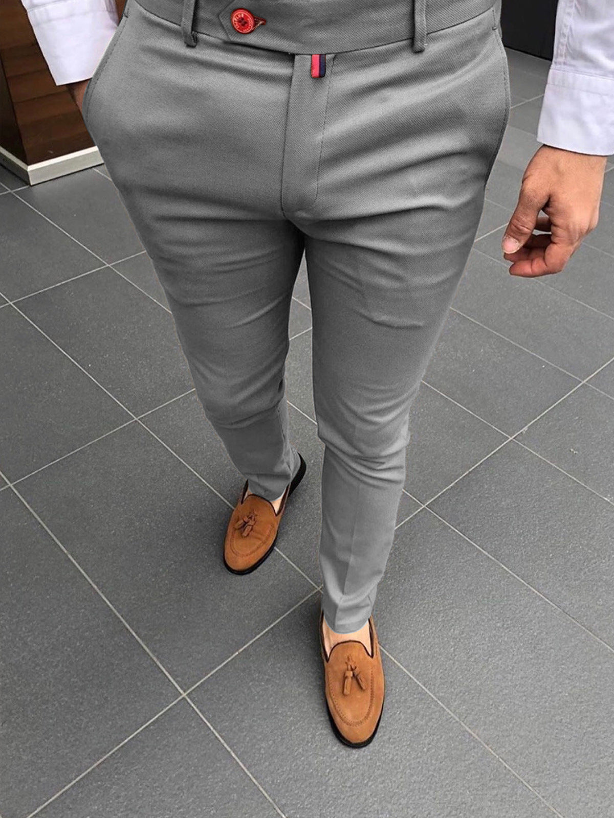 Men's Solid Color Casual Tapered Formal Pants