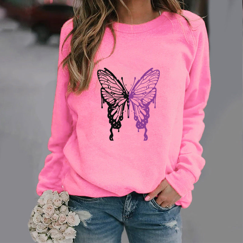 Fashion Colorized Butterfly Round Neck Sweater Printed Sports Top