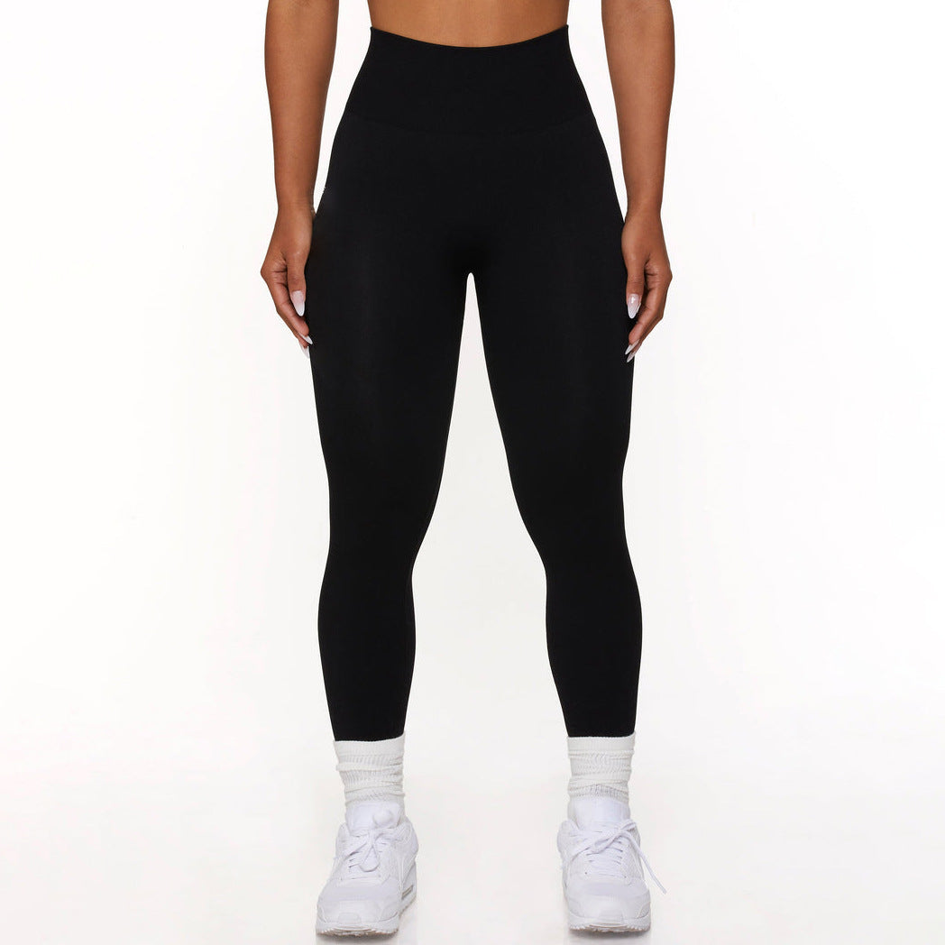 Pantalon de yoga de sous-vêtements de soutien-gorge de sport à haute élasticité tricoté de couleur unie sans couture