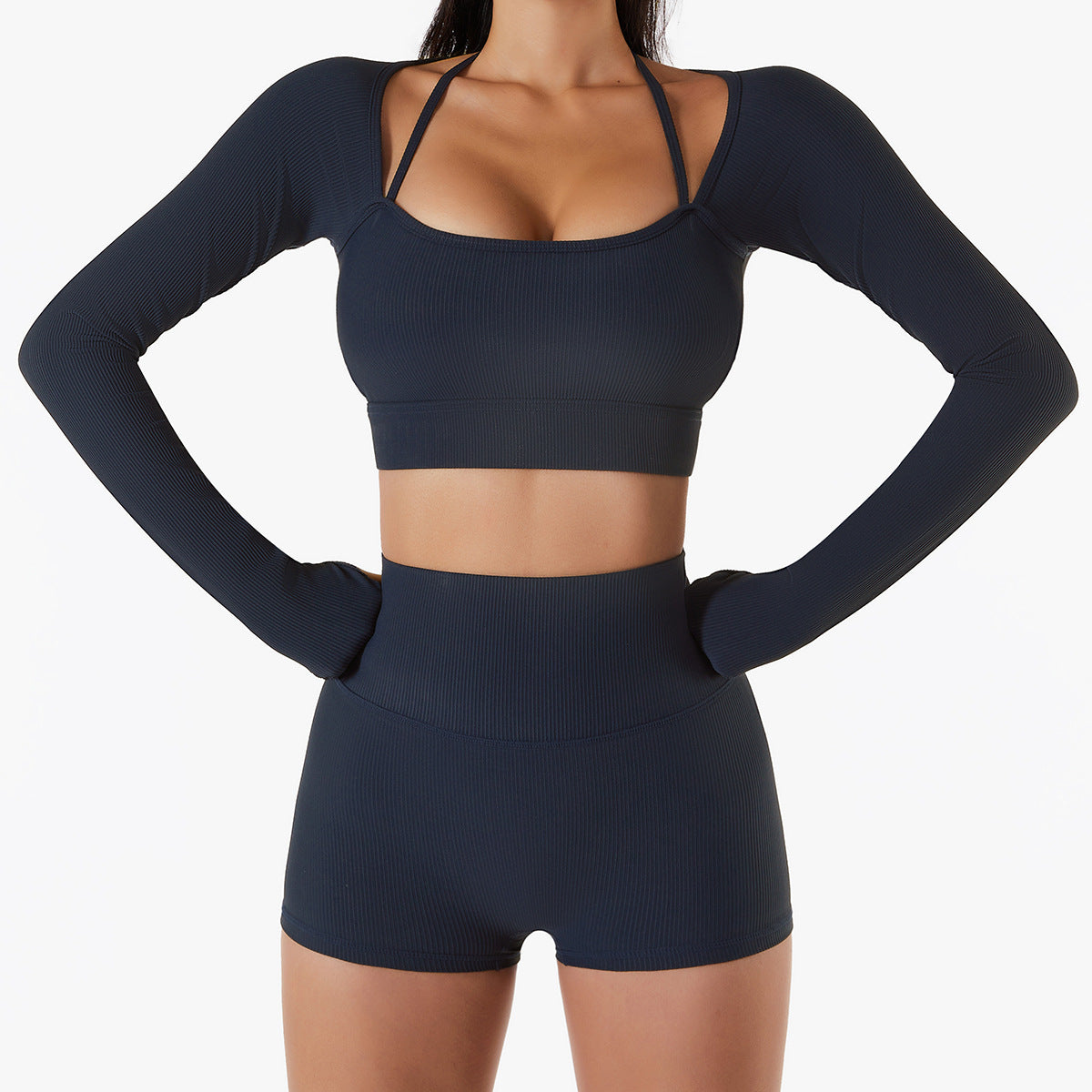 Haut de sport pour femme, vêtements d'entraînement à séchage rapide avec coussinet de poitrine, coupe slim, slim, manches longues, vêtements de yoga