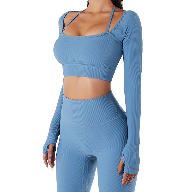 Haut de sport pour femme, vêtements d'entraînement à séchage rapide avec coussinet de poitrine, coupe slim, slim, manches longues, vêtements de yoga