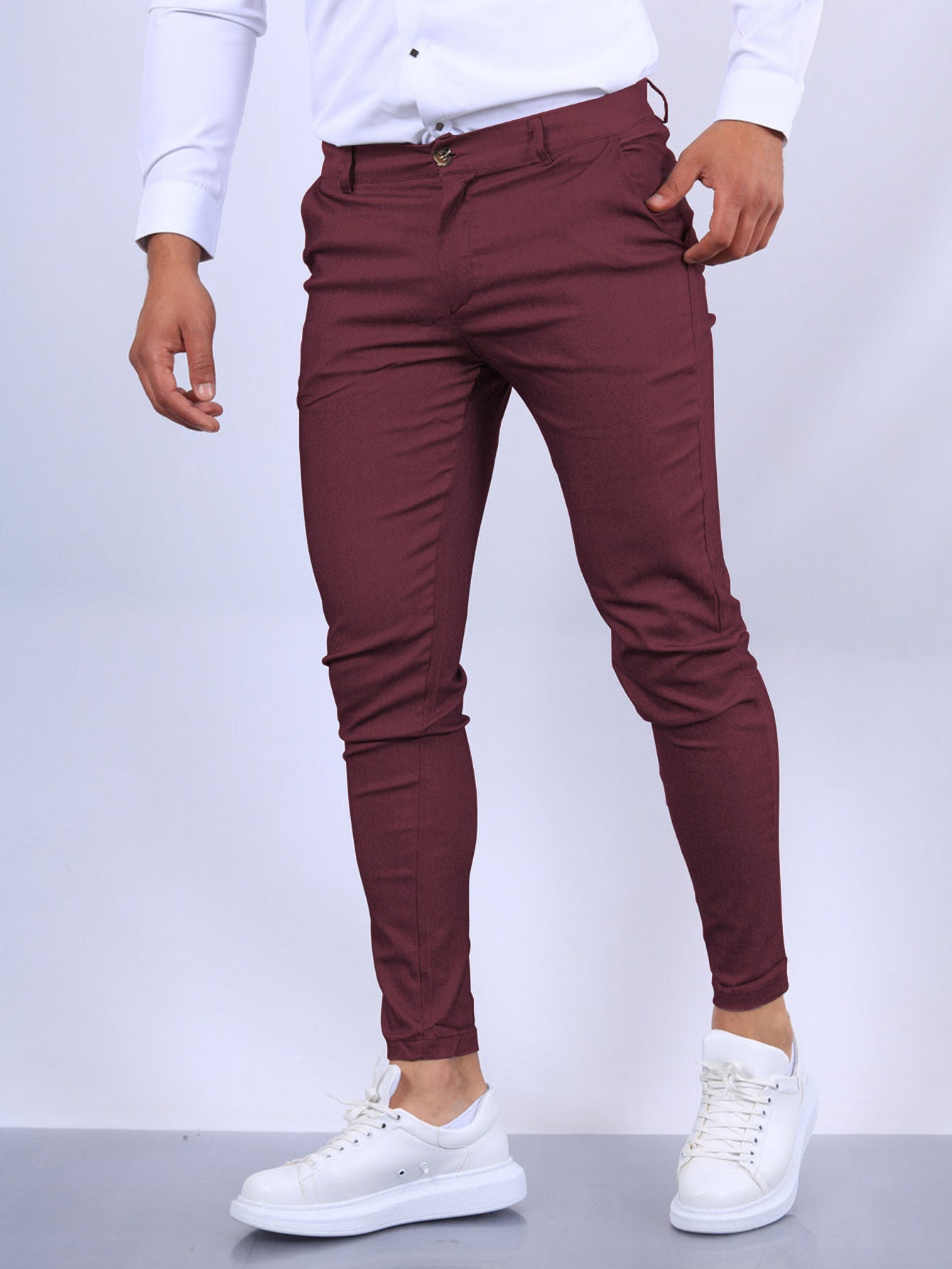 European And American Solid Color Textured Casual Tapered Pants