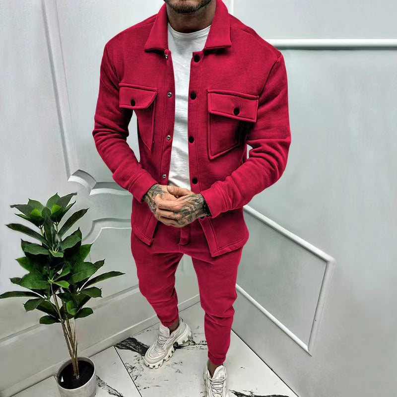 Red two piece set casual jacket and pants fall winter