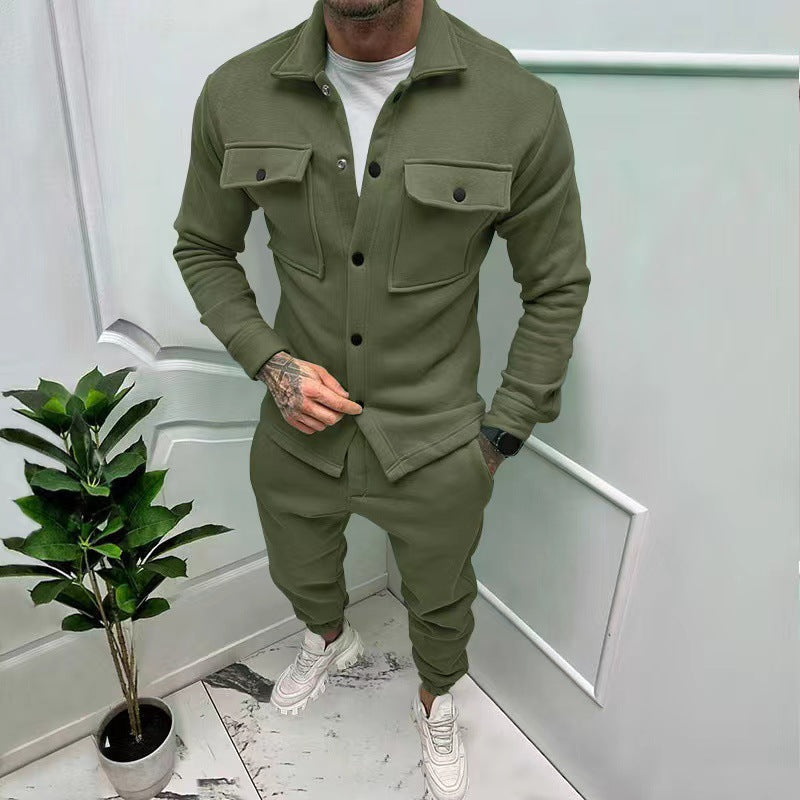 Two Piece Set Green Casual Jacket and Pants Fall Winter