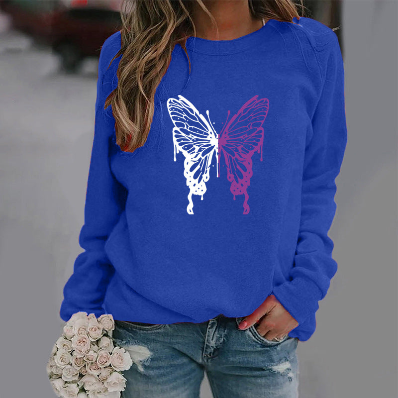 Fashion Colorized Butterfly Round Neck Sweater Printed Sports Top