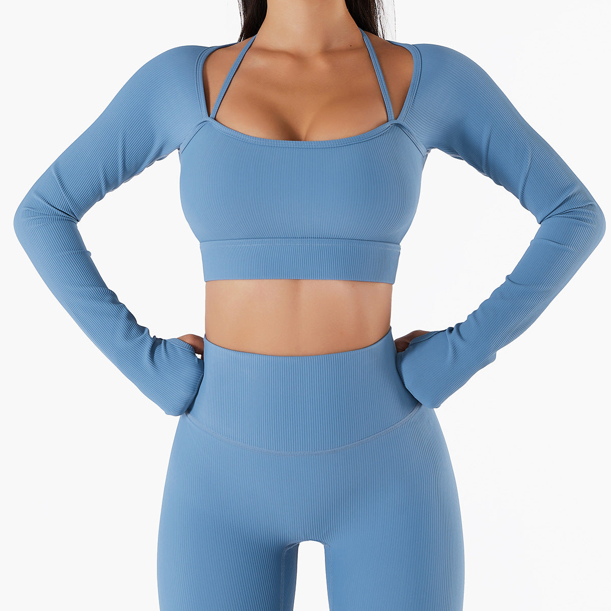 Haut de sport pour femme, vêtements d'entraînement à séchage rapide avec coussinet de poitrine, coupe slim, slim, manches longues, vêtements de yoga