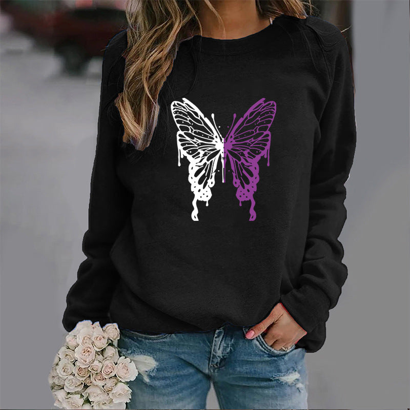 Fashion Colorized Butterfly Round Neck Sweater Printed Sports Top