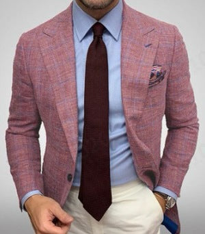 Men's Plaid Suit, Long Sleeve Coat, Business Suit