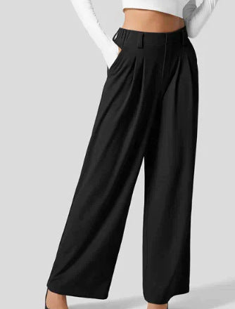 Women's Solid Color Casual Suit Pants With Real Pockets