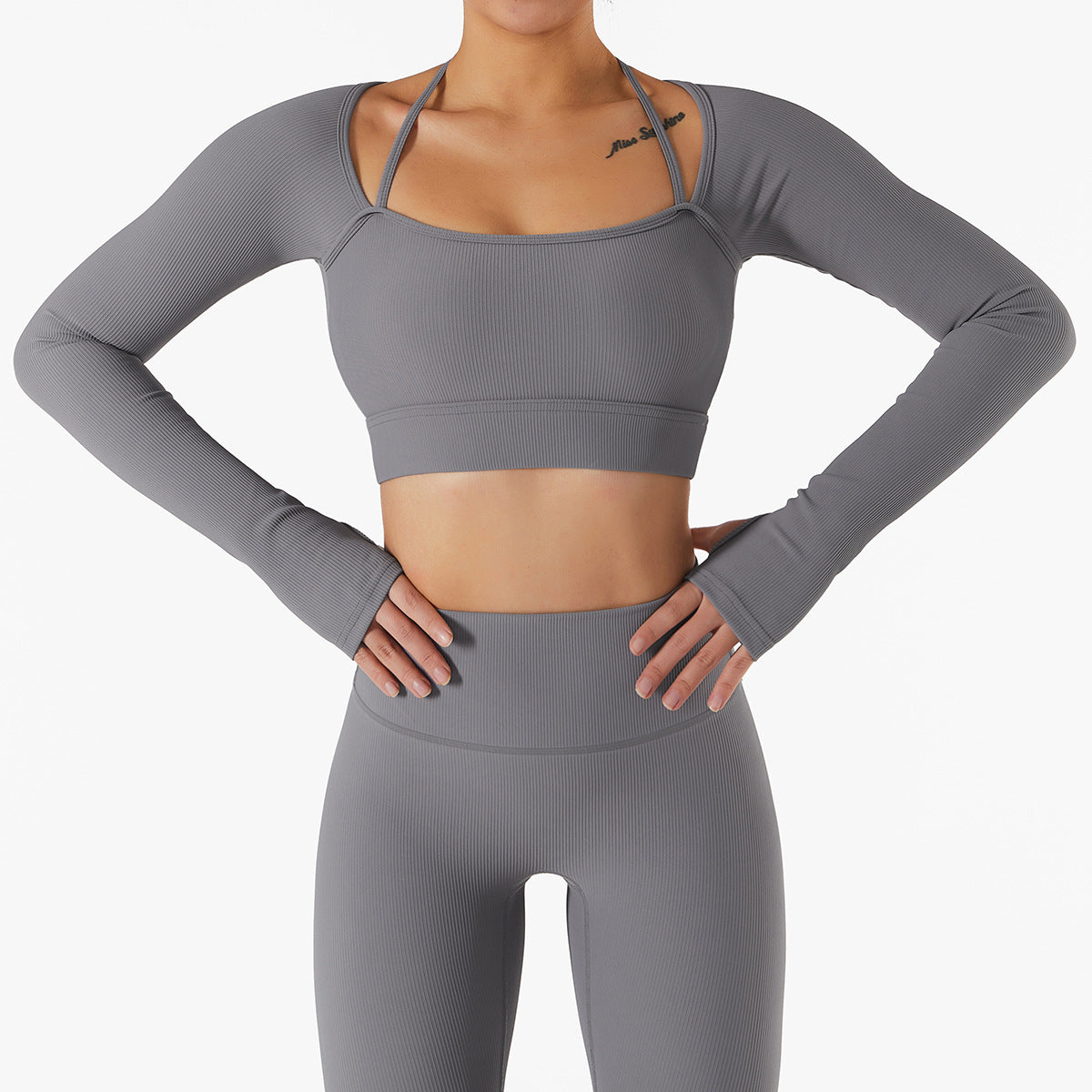 Haut de sport pour femme, vêtements d'entraînement à séchage rapide avec coussinet de poitrine, coupe slim, slim, manches longues, vêtements de yoga