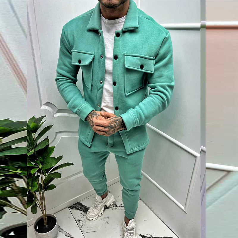 Two Piece Set Green Casual Jacket and Pants Fall Winter