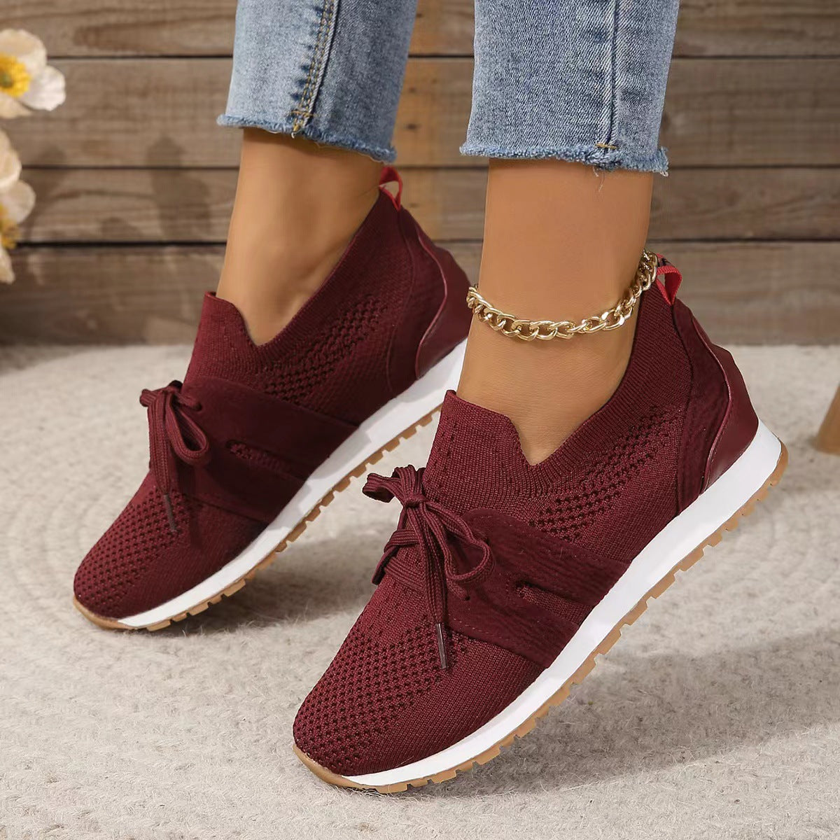 Women's Comfortable Woven Mesh Lace-up Casual Shoes