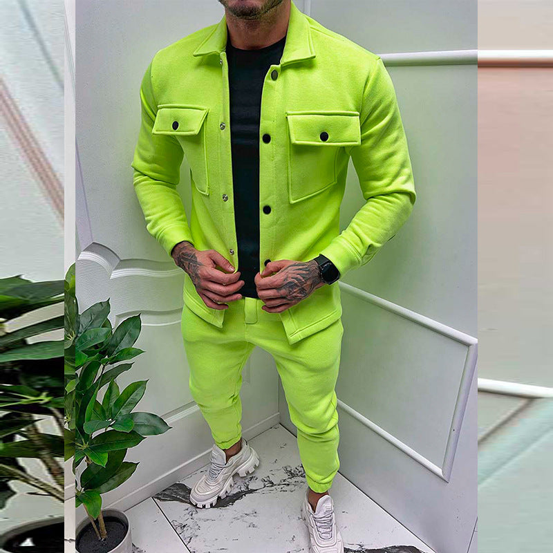 Two Piece Set Green Casual Jacket and Pants Fall Winter