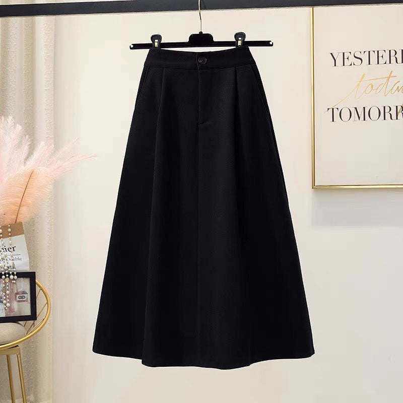 Plus Size Skirt Hepburn Style Woolen A- Line Autumn And Winter Umbrella Skirt