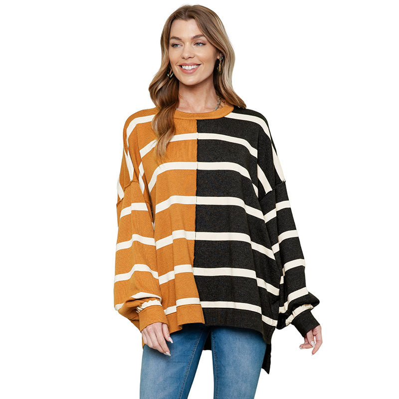 Striped Loose All-match Long-sleeved Pullover For Women