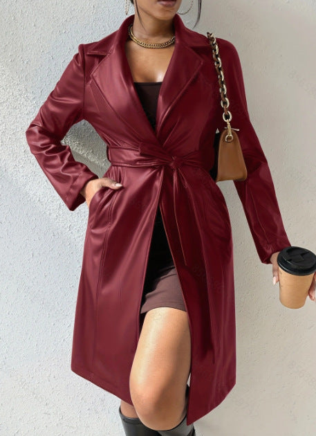 Trench-coat long slim à manches longues