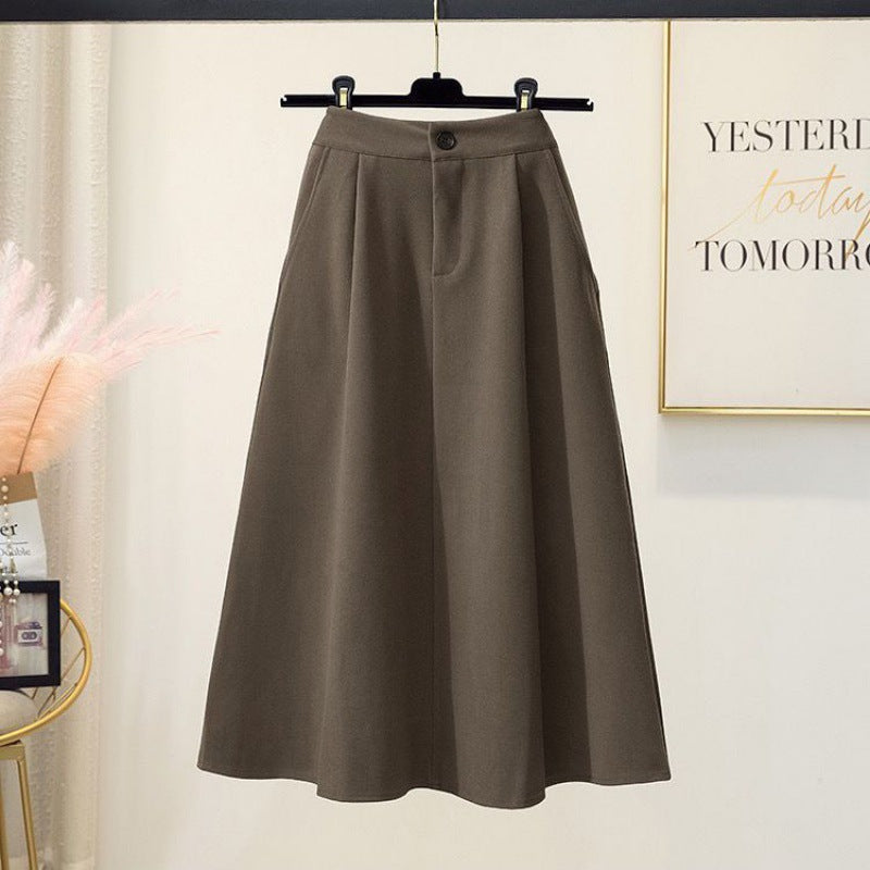 Plus Size Skirt Hepburn Style Woolen A- Line Autumn And Winter Umbrella Skirt