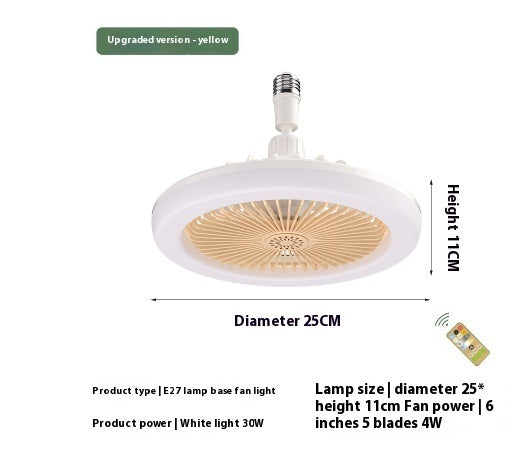 Ventilateur de plafond à télécommande ronde de 26cm avec lampe LED E27 30W Ventilateur suspendu pour la maison de la salle de bureau, ventilateur de refroidissement d'air