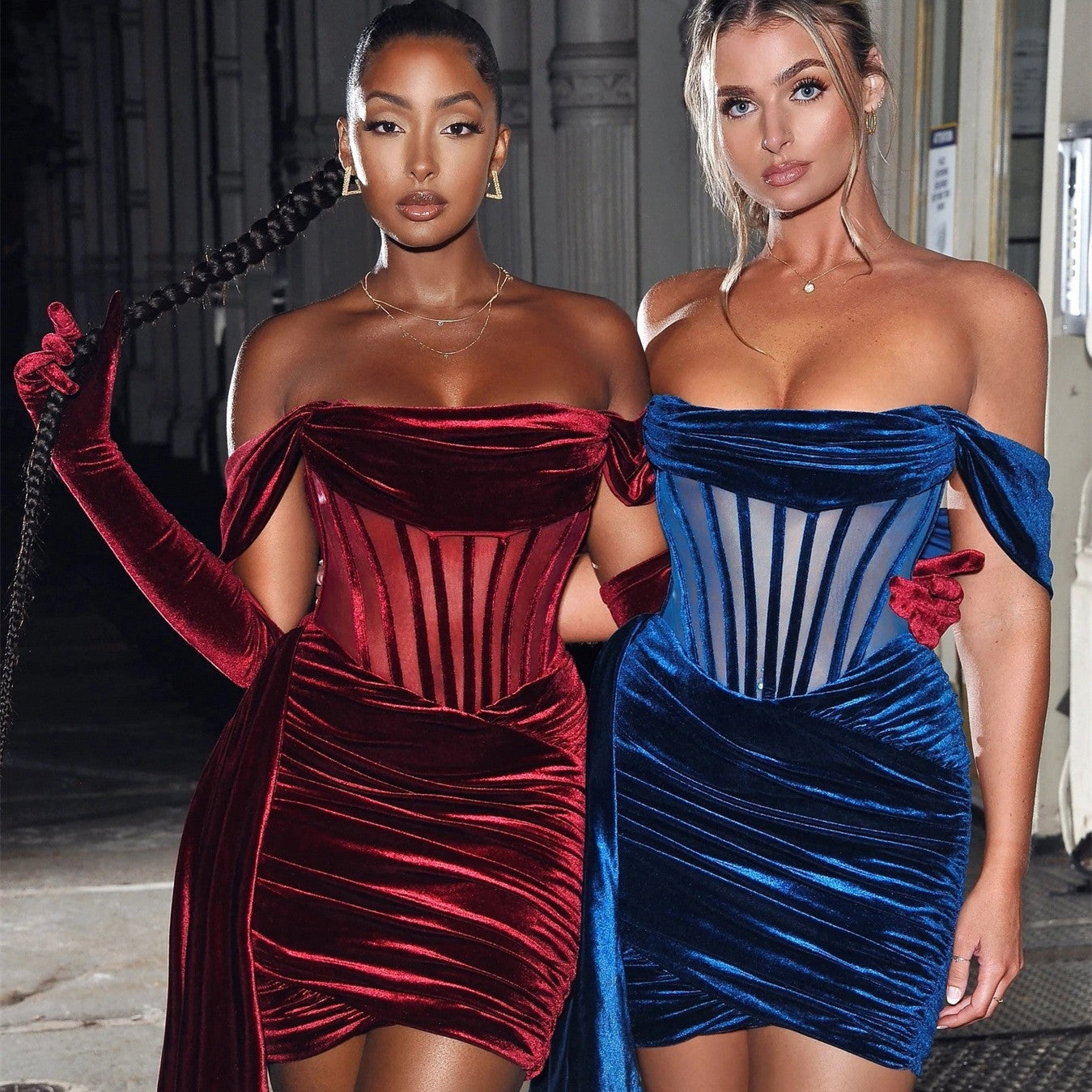 Robe de soirée sexy en velours avec poitrine pour femme