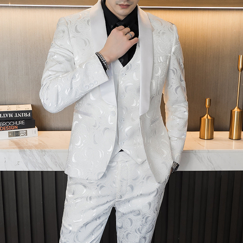 Embossed Wedding Suit Three Piece Suit for Men